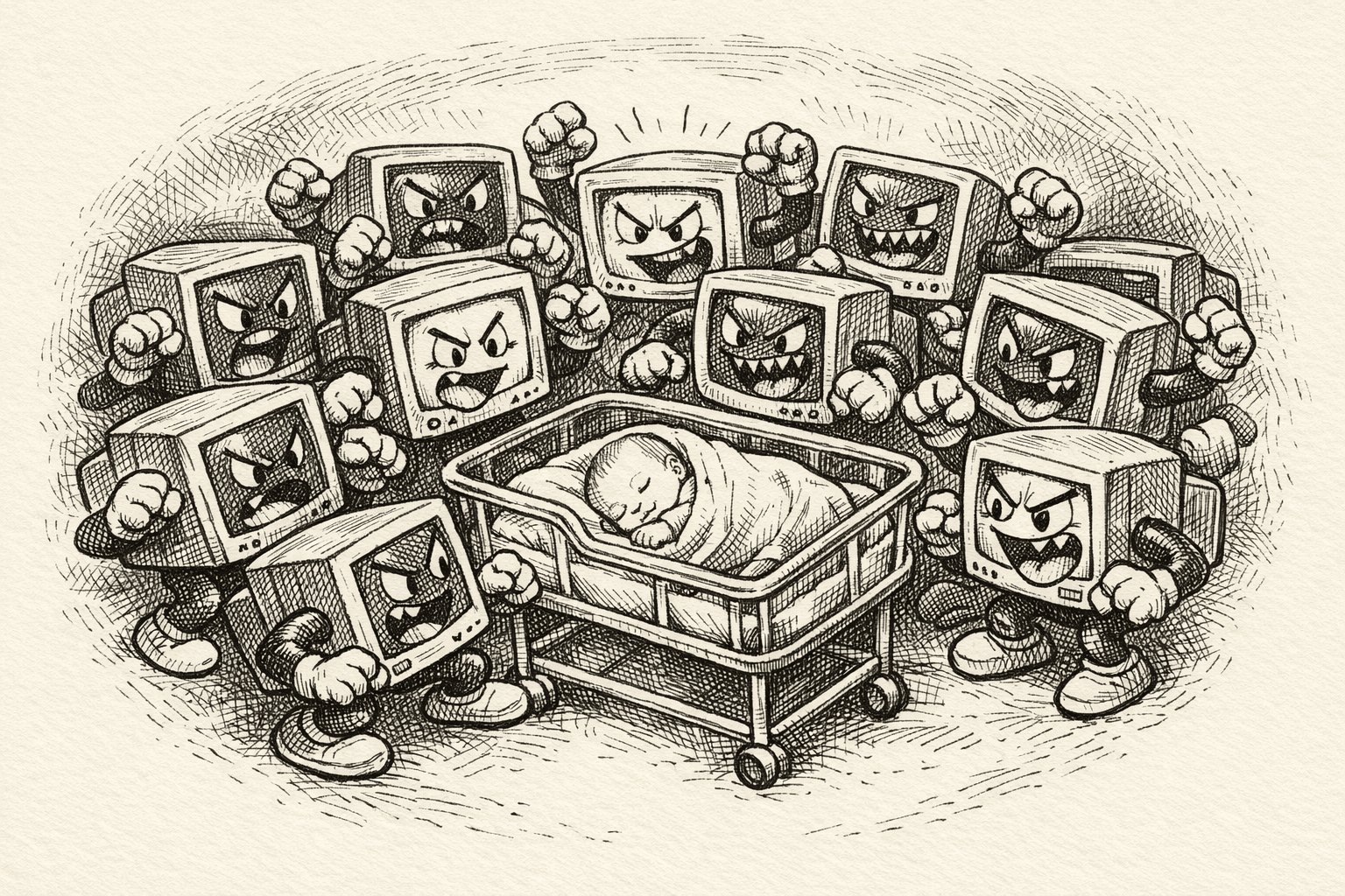 Angry Googlebots at a maternity ward.