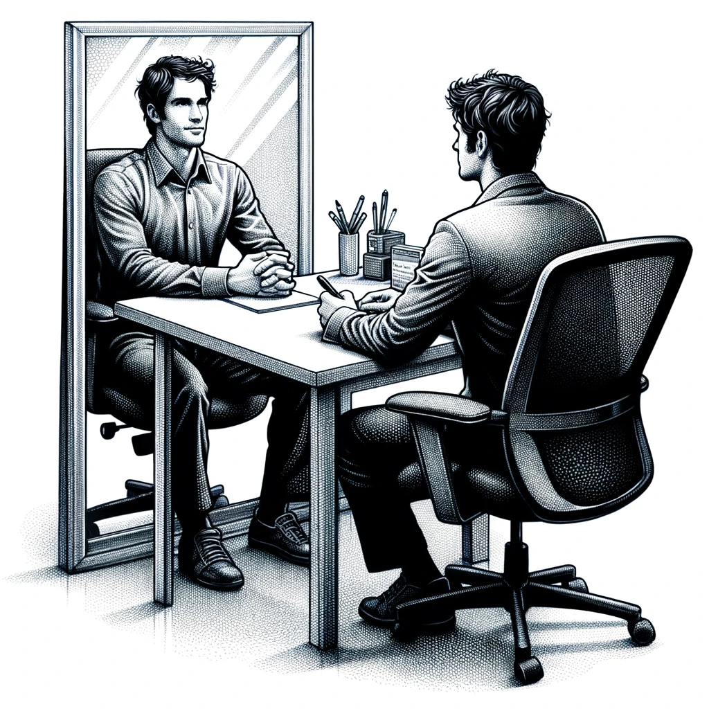 CTO Interviews: A Perspective from a Hiring CTO A field notebook sketch of programmer interviewing themselves in the mirror.